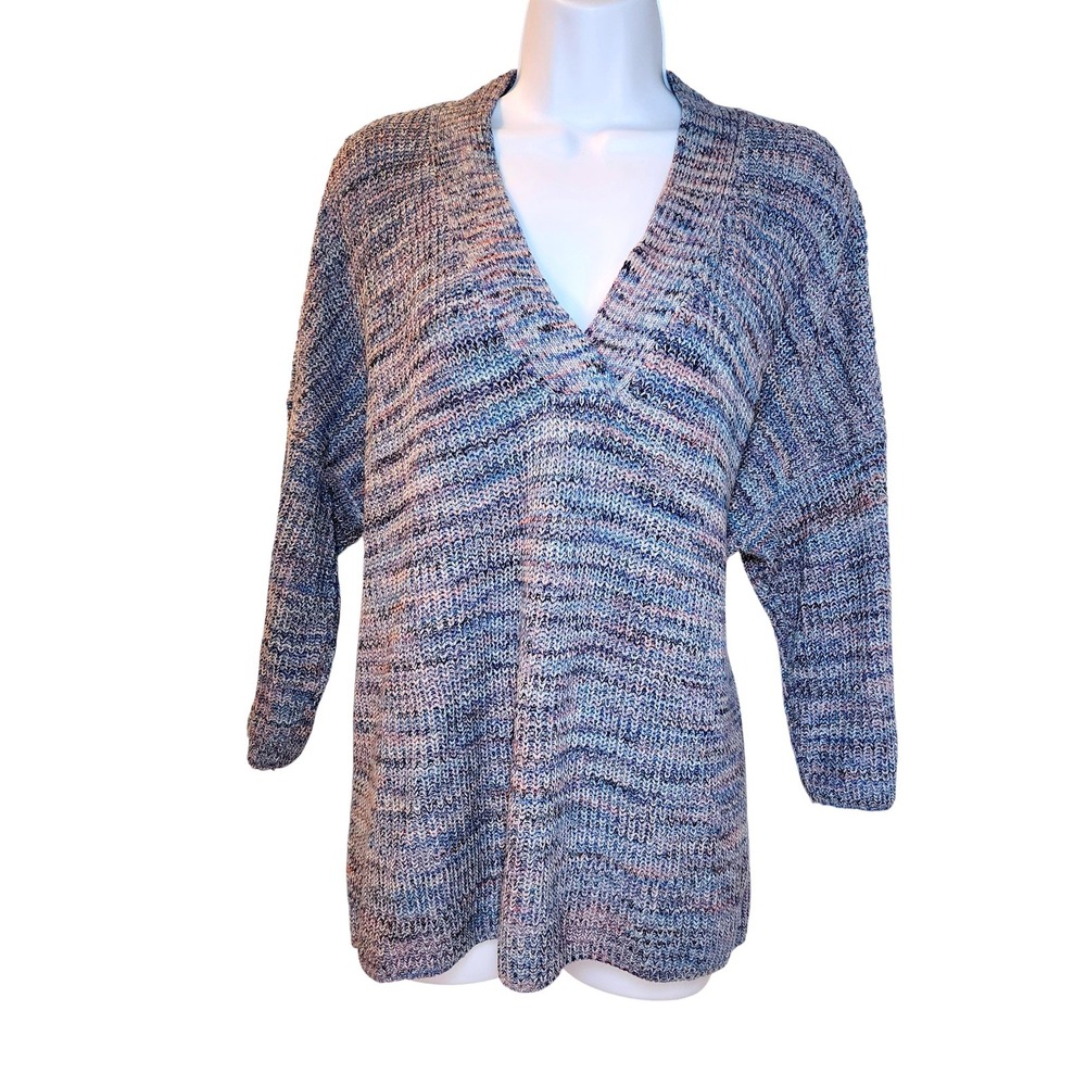 J Jill Multicolored Marled Knit V Neck 3/4‎ Sleeve Sweater Tunic XL Petite
